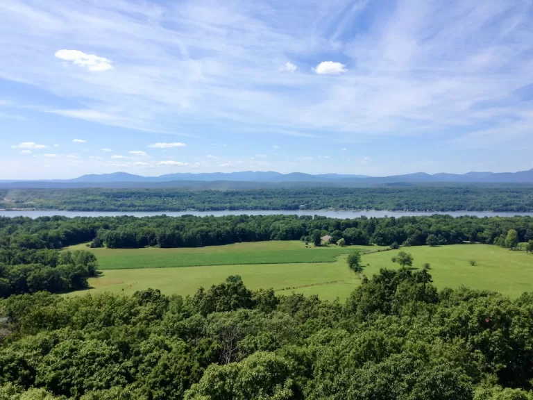 Hudson River and farm fields seen from a hike