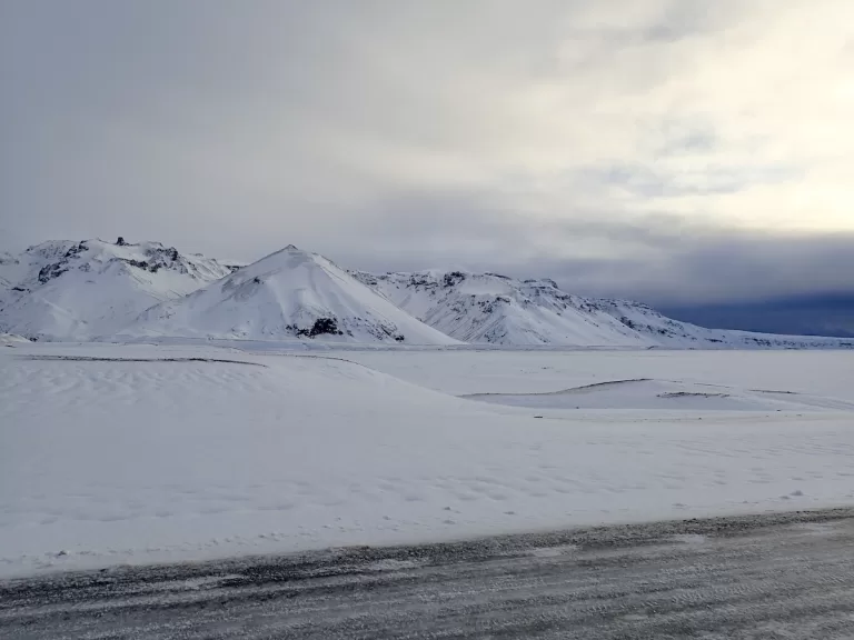 Skaftafell Vatnajökull National Park on a snowy winter day.