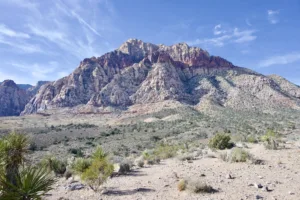 Mountain with desert shrubbery at Red Rock Canyon National Conservation Area, one of the best Las Vegas day trips by car